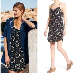 Madewell Starview Batik Grid Silk Cami Dress Racerback Black Size 4 EUC L1579